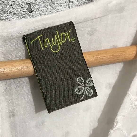 Taylor White Eyelet Half-Sleeve V-Neck Smocked A-Line Dress - Picture 6 of 6